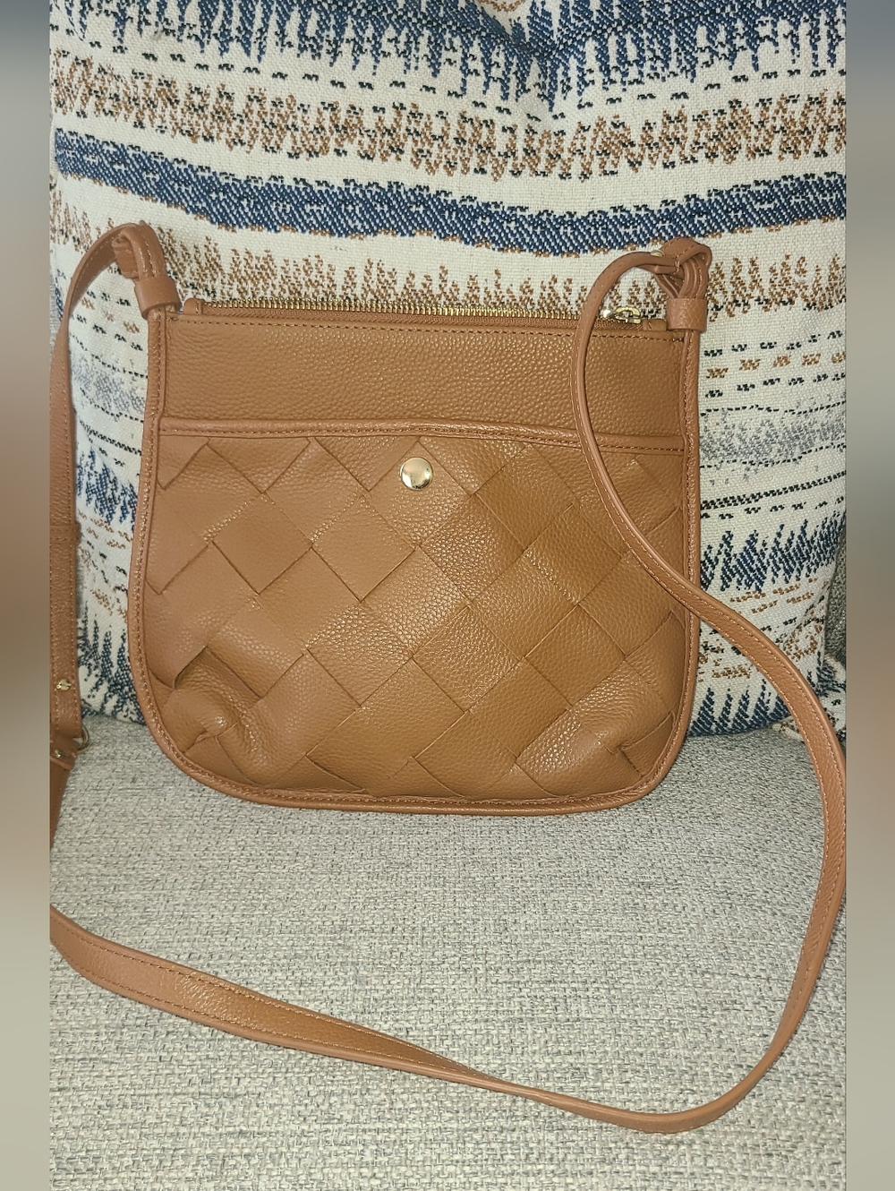 Talbots Woven Leather-Look Crossbody Bag in Tan NWOT
